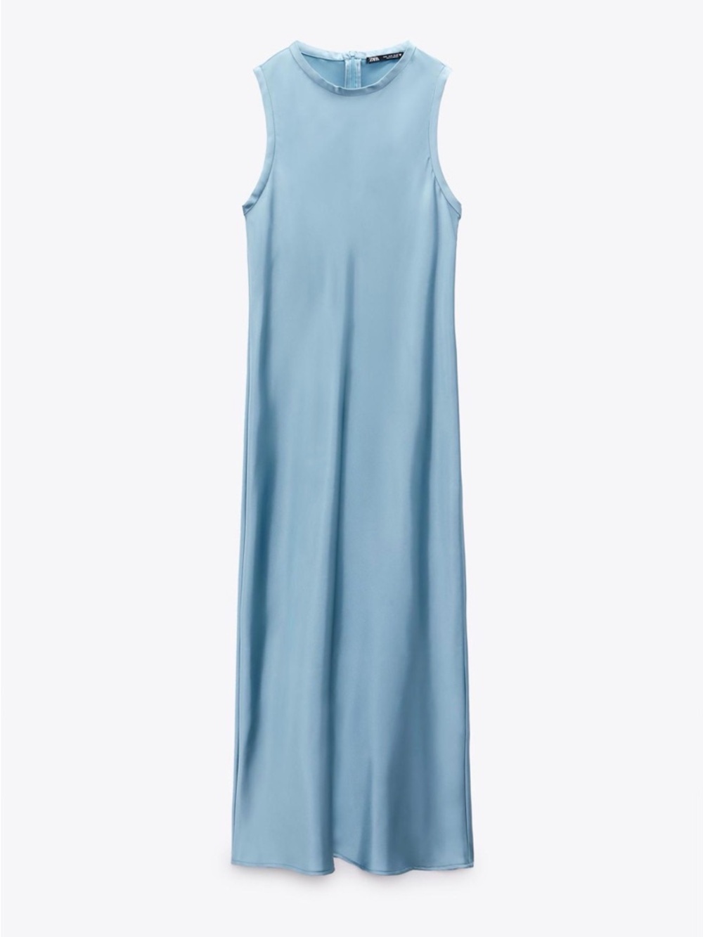 Satin Light Blue Sleeveless Maxi Dress -